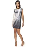 LANVIN - ABITO IN GAZAR DI SETA - BIANCO/GRIGIO