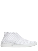 CASBIA FOR EDMUNDO CASTILLO - WOVEN CALFSKIN AND ELASTIC SNEAKERS - WHITE