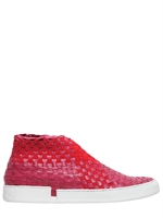 CASBIA FOR EDMUNDO CASTILLO - WOVEN CALFSKIN AND ELASTIC SNEAKERS - RED/FUCHSIA