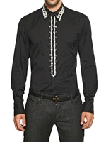 JOHN RICHMOND - HEMD IN POPELIN STRETCH MIT KNOPF APPLIKATION - SCHWARZ