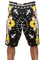 JOHN RICHMOND - PRINTED SILK BERMUDA SHORTS - BLACK