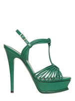 SAINT LAURENT - 130MM TRIBUTE CALFSKIN T BAR SANDALS - EMERALD GREEN