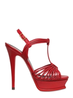 SAINT LAURENT - 130MM TRIBUTE CALFSKIN T BAR SANDALS - RED
