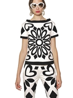 MOSCHINO - TOP AUS CREPE DE CHINE & STRETCHBAUMWOLLE - WEIß/SCHWARZ