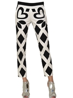 MOSCHINO - PRINTED STRETCH COTTON TROUSERS - WHITE/BLACK