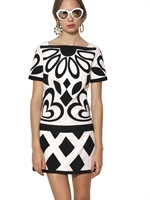 MOSCHINO - APPLIQUÉ STRETCH COTTON DRESS - WHITE/BLACK