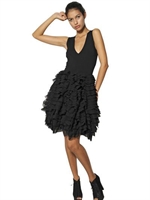 ANTONINO VALENTI - VISKOSE-MASCHENKLEID & RÜSCHIGER SEIDENROCK - SCHWARZ