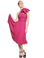 GIAMBATTISTA VALLI - EIN SCHULTER SEIDEN GEORGETTE KLEID - FUCHSIE