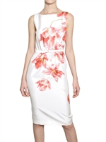 GIAMBATTISTA VALLI - ORCHIDEEN SEIDEN SHANTUNG DRESS - WEIß/ROT