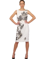 GIAMBATTISTA VALLI - KLEID AUS SEIDENGEORGETTE MIT BLUMENDRUCK - WEIß/SCHWARZ
