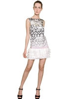 GIAMBATTISTA VALLI - BEDRUCKTES LEINENKLEID MIT ORGANZARÜSCHEN - PYTHON