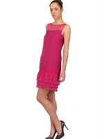 GIAMBATTISTA VALLI - LEINENKLEID MIT ORGANZARÜSCHEN - FUCHSIA