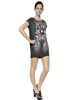 EMMA COOK - BEDRUCKTES SEIDEN/BAUMWOLL CREPE DE CHINE KLEID - DUNKELGRAU