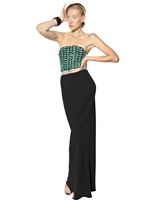GIORGIO ARMANI - EMBROIDERED SILK CADY LONG DRESS - BLACK/GREEN