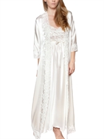 LORETTA CAPONI - CAMICIA DA NOTTE E VESTAGLIA IN RASO DI SETA - BIANCO