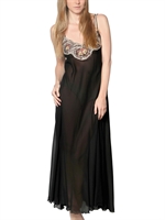 LORETTA CAPONI - CAMICIA DA NOTTE IN GEORGETTE DI SETA E PIZZO - NERO/BEIGE