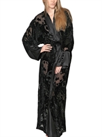 LORETTA CAPONI - VESTAGLIA KIMONO IN VELLUTO DEVORÈ E RASO DI SETA - NERO