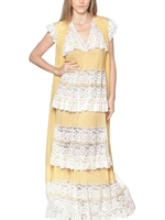 LORETTA CAPONI - CAMICIA DA NOTTE E VESTAGLIA IN GEORGETTE DI SETA - GIALLO