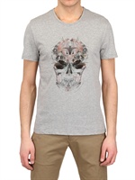 ALEXANDER MCQUEEN - LEIBELLEN-TOTENKOPF JERSEY T-SHIRT AUS BAUMWOLLE - GRAU