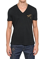 ALEXANDER MCQUEEN - T-SHIRT IN JERSEY DI COTONE CON RICAMO LIBELLULA - NERO
