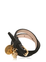 ALEXANDER MCQUEEN - SKULL PENDANT LEATHER BRACELET - BLACK