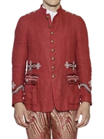 ETRO - GIACCA SAHARIANA IN LINO RICAMATO - ROSSO
