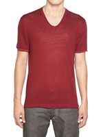 JOHN VARVATOS - JERSEY T-SHIRT AUS LEINEN MIT V AUSSCHNITT - ROT