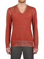 JOHN VARVATOS - MAGLIA SCOLLO A V IN SETA E CASHMERE - ROSSO