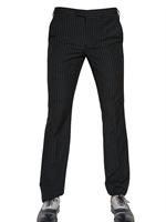 JOHN VARVATOS - 24CM PINSTRIPE WOOL TROUSERS - BLACK