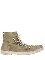 JOHN VARVATOS - SNEAKERS ALTE IN TELA DI COTONE E PELLE - CAMMELLO