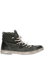 JOHN VARVATOS - SNEAKERS ALTE IN TELA DI COTONE E PELLE - NERO