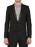 SAINT LAURENT - GIACCA IN GABARDINA DI LANA E PELLE - NERO