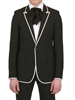 SAINT LAURENT - MOHAIR WOOL CLOTH & GROSGRAIN JACKET - BLACK/ECRU