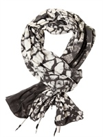 SILENT BY DAMIR DOMA - BAUMWOLL-GAZE-SCHAL MIT BLITZDRUCK - SCHWARZ/BEIGE