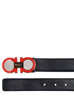 SALVATORE FERRAGAMO - GÜRTEL AUS LEDER MIT METALL LOGO - NAVY/ROT