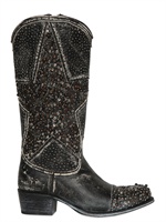 FRYE - 40MM WASHED STAR STUDDED LEATHER BOOTS - WASHED BLACK