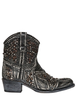 FRYE - 40MM STUDDED WASHED LEATHER LOW BOOTS - BLACK