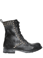 FRYE - 30MM STUDDED WAXED TUMBLED LEATHER BOOTS - WASHED BLACK