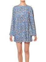 .NORMALUISA - BEDRUCKTES KLEID AUS STRETCH-SEIDENSATIN - BLAU/WEISS