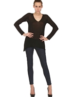 FLORA FEDI - SMOOTH TECHNO KNIT V-NECK SWEATER - BLACK