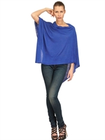 FLORA FEDI - SMOOTH LINEN KNIT OVERSIZE PONCHO - ELECTRIC BLUE