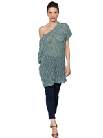 FLORA FEDI - COTTON LINEN BLEND TEXTURED SWEATER - GREEN MELANGE