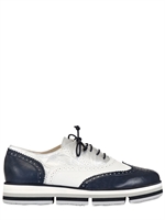 HEGO'S LIVERPOOL - 30MM COLOUR BLOCK LEATHER LACE-UP SHOES - WHITE/BLUE