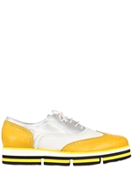 HEGO'S LIVERPOOL - 30MM COLOUR BLOCK LEATHER LACE-UP SHOES - WHITE/YELLOW