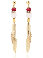 AKONG LONDON - PINK JADE AND QUARTZ FEATHER EARRINGS - GOLD