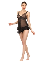 LA PERLA - BABYDOLL IN GEORGETTE DI SETA E PIZZO - NERO