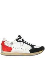 CRIME - SNEAKERS IN PELLE E CAMOSCIO CON BORCHIE - MULTI BIANCO