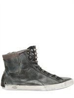 CRIME - SPIKE STUDDED LEATHER HIGH TOP SNEAKERS - IRON