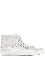 CRIME - SNEAKERS ALTE IN PELLE CON BORCHIE - BIANCO