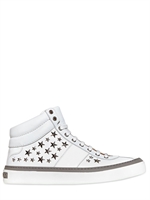 JIMMY CHOO - SNEAKERS ALTE IN PELLE CON BORCHIE - BIANCO